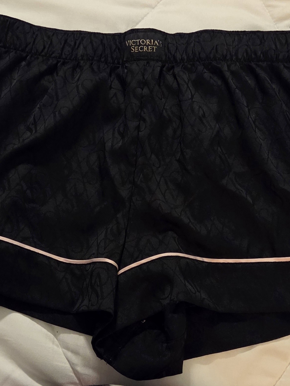 Victoria's Secret Black Satin Pajama Shorts with Pink Piping